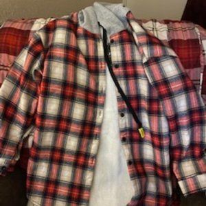 Plaid Buttoned Curved Hem Hooded Coat